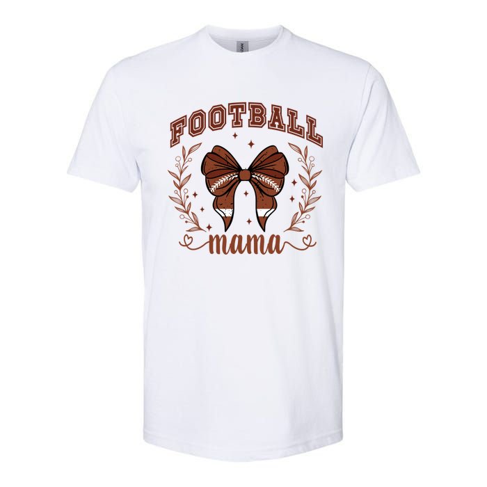 Coquette Bow American Football Mama Thanksgiving Autumn Fall Softstyle CVC T-Shirt