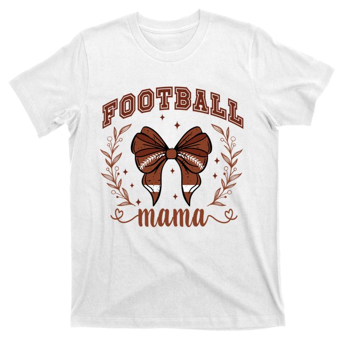 Coquette Bow American Football Mama Thanksgiving Autumn Fall T-Shirt