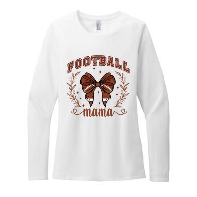 Coquette Bow American Football Mama Thanksgiving Autumn Fall Womens CVC Long Sleeve Shirt