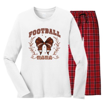 Coquette Bow American Football Mama Thanksgiving Autumn Fall Women's Long Sleeve Flannel Pajama Set 