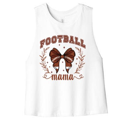 Coquette Bow American Football Mama Thanksgiving Autumn Fall Women's Racerback Cropped Tank