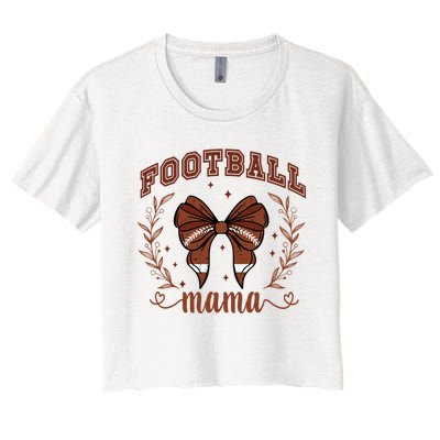 Coquette Bow American Football Mama Thanksgiving Autumn Fall Women's Crop Top Tee