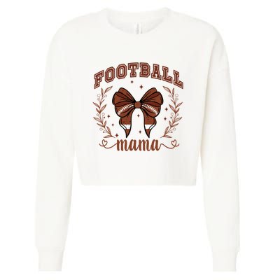 Coquette Bow American Football Mama Thanksgiving Autumn Fall Cropped Pullover Crew