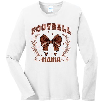 Coquette Bow American Football Mama Thanksgiving Autumn Fall Ladies Long Sleeve Shirt