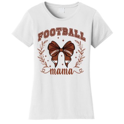 Coquette Bow American Football Mama Thanksgiving Autumn Fall Women's T-Shirt