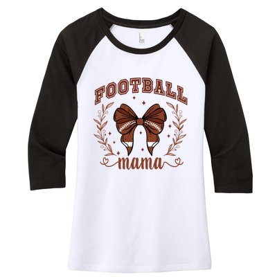 Coquette Bow American Football Mama Thanksgiving Autumn Fall Women's Tri-Blend 3/4-Sleeve Raglan Shirt