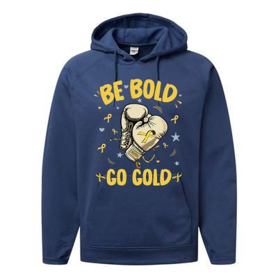 Childhood Be Bold Go Gold Childhood Cancer Awareness Boxing Performance Fleece Hoodie