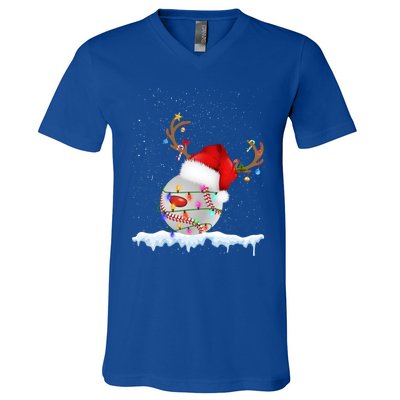 Christmas Baseball Ball Santa Hat Xmas Catcher Pitcher Meaningful Gift V-Neck T-Shirt