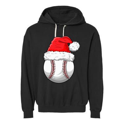 Christmas Baseball Ball Santa Hat Funny Sport Xmas Garment-Dyed Fleece Hoodie