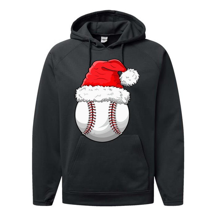 Christmas Baseball Ball Santa Hat Funny Sport Xmas Performance Fleece Hoodie