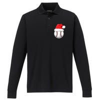 Christmas Baseball Ball Santa Hat Funny Sport Xmas Performance Long Sleeve Polo