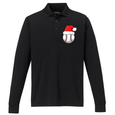 Christmas Baseball Ball Santa Hat Funny Sport Xmas Performance Long Sleeve Polo