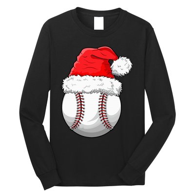 Christmas Baseball Ball Santa Hat Funny Sport Xmas Long Sleeve Shirt