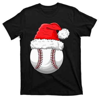 Christmas Baseball Ball Santa Hat Funny Sport Xmas T-Shirt