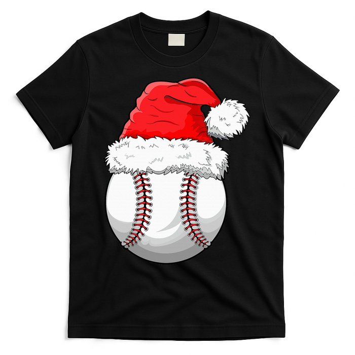 Christmas Baseball Ball Santa Hat Funny Sport Xmas T-Shirt