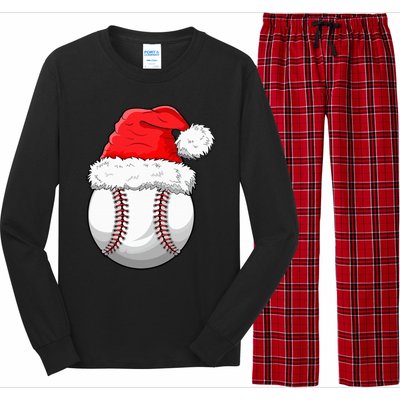 Christmas Baseball Ball Santa Hat Funny Sport Xmas Long Sleeve Pajama Set