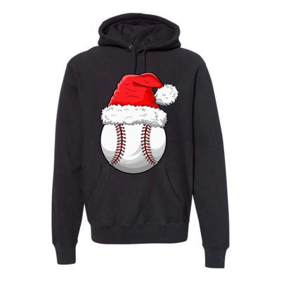 Christmas Baseball Ball Santa Hat Funny Sport Xmas Premium Hoodie