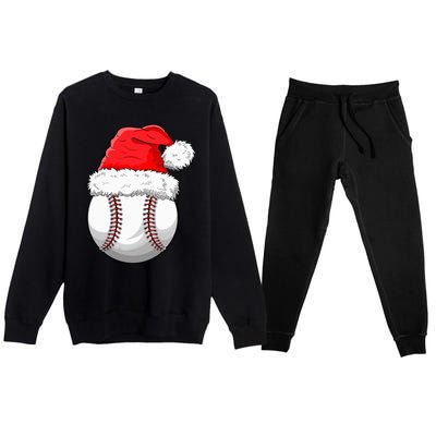 Christmas Baseball Ball Santa Hat Funny Sport Xmas Premium Crewneck Sweatsuit Set