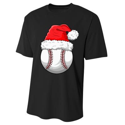 Christmas Baseball Ball Santa Hat Funny Sport Xmas Performance Sprint T-Shirt