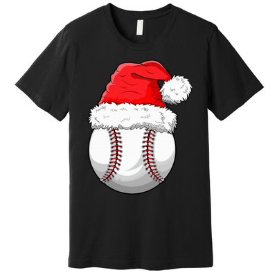 Christmas Baseball Ball Santa Hat Funny Sport Xmas Premium T-Shirt