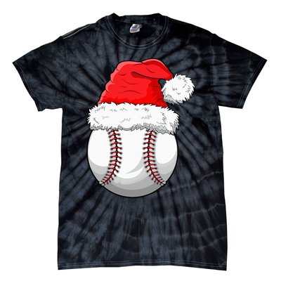 Christmas Baseball Ball Santa Hat Funny Sport Xmas Tie-Dye T-Shirt