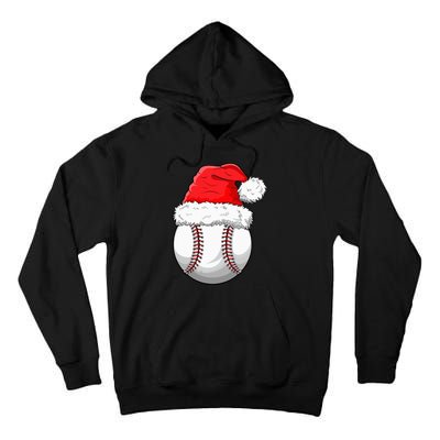 Christmas Baseball Ball Santa Hat Funny Sport Xmas Tall Hoodie