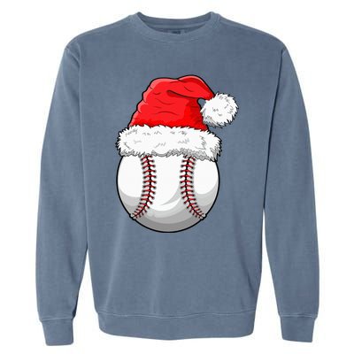 Christmas Baseball Ball Santa Hat Funny Sport Xmas Garment-Dyed Sweatshirt