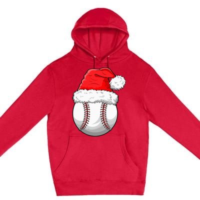 Christmas Baseball Ball Santa Hat Funny Sport Xmas Premium Pullover Hoodie