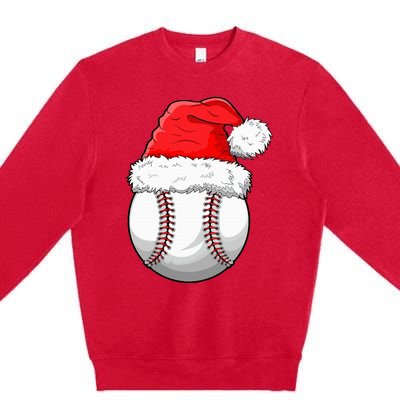 Christmas Baseball Ball Santa Hat Funny Sport Xmas Premium Crewneck Sweatshirt