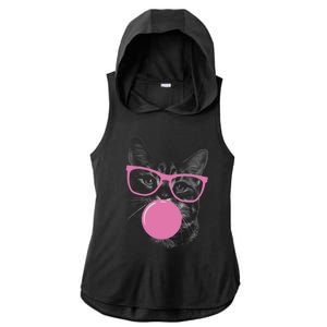 Cat Blowing Bubble Gum Ladies PosiCharge Tri-Blend Wicking Draft Hoodie Tank