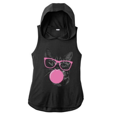 Cat Blowing Bubble Gum Ladies PosiCharge Tri-Blend Wicking Draft Hoodie Tank