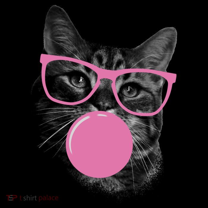 Cat Blowing Bubble Gum Stripe Pom Pom Beanie