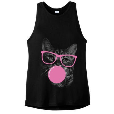 Cat Blowing Bubble Gum Ladies PosiCharge Tri-Blend Wicking Tank
