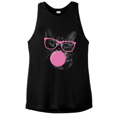 Cat Blowing Bubble Gum Ladies PosiCharge Tri-Blend Wicking Tank