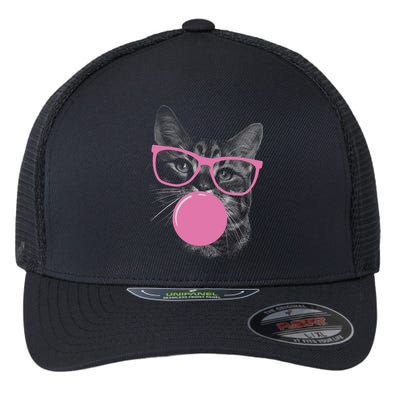 Cat Blowing Bubble Gum Flexfit Unipanel Trucker Cap