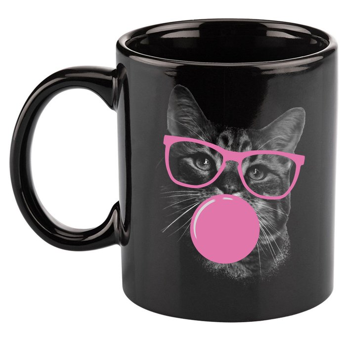 Cat Blowing Bubble Gum 11oz C Handle Ceramic Mug