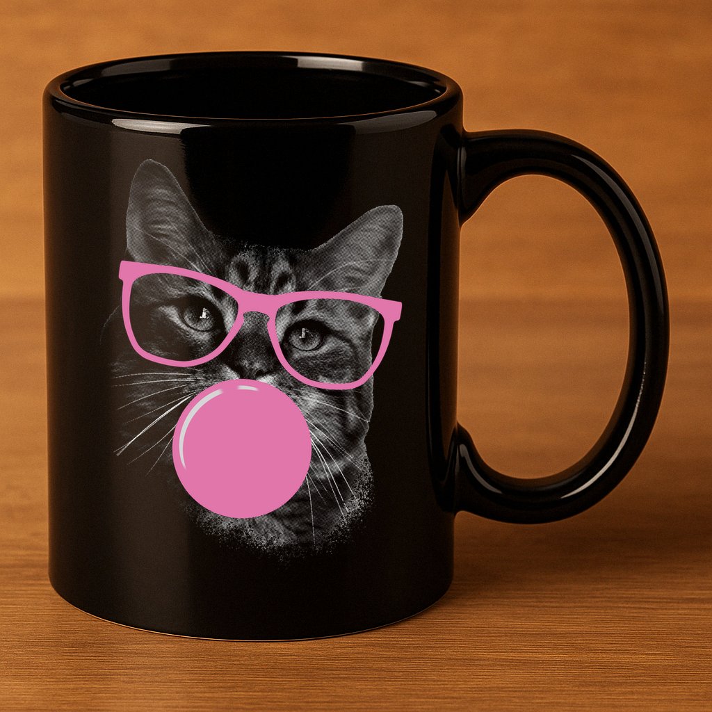 Cat Blowing Bubble Gum 11oz C Handle Ceramic Mug