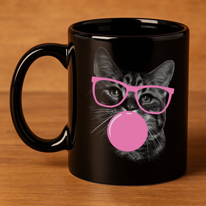 Cat Blowing Bubble Gum 11oz C Handle Ceramic Mug