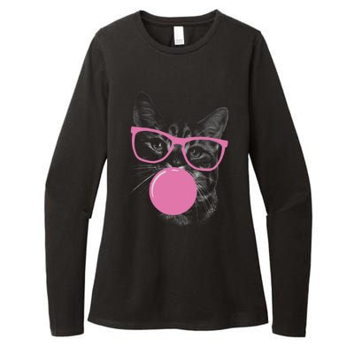 Cat Blowing Bubble Gum Womens CVC Long Sleeve Shirt