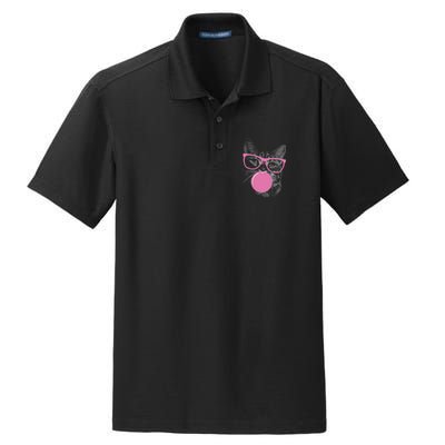 Cat Blowing Bubble Gum Dry Zone Grid Polo