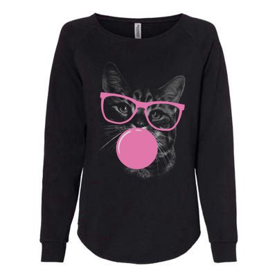 Cat Blowing Bubble Gum Womens California Wash Sweatshirt