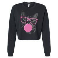 Cat Blowing Bubble Gum Cropped Pullover Crew