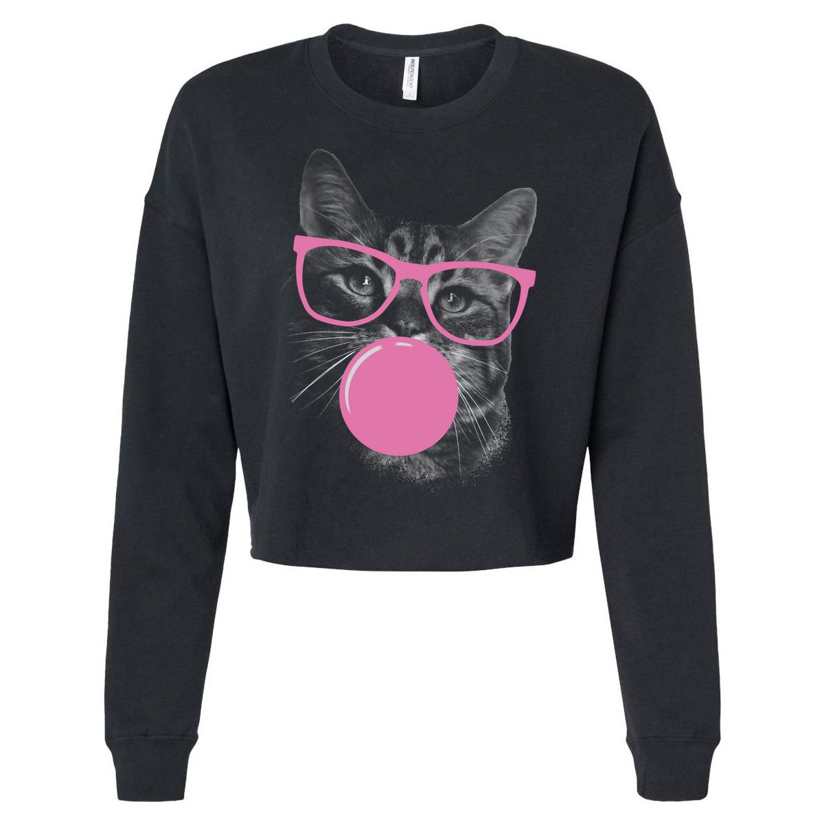 Cat Blowing Bubble Gum Cropped Pullover Crew