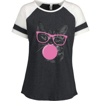 Cat Blowing Bubble Gum Enza Ladies Jersey Colorblock Tee