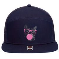 Cat Blowing Bubble Gum 7 Panel Mesh Trucker Snapback Hat