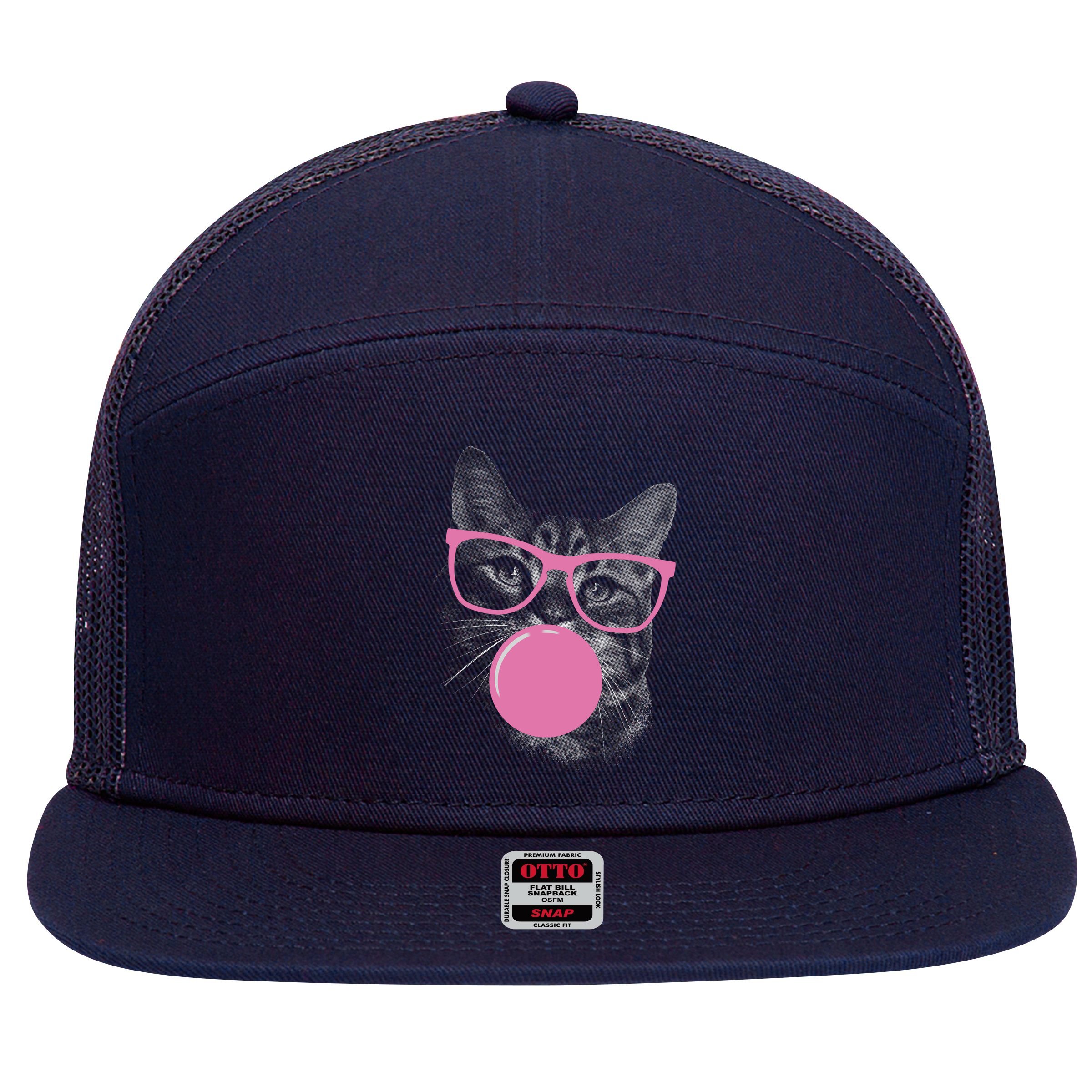 Cat Blowing Bubble Gum 7 Panel Mesh Trucker Snapback Hat