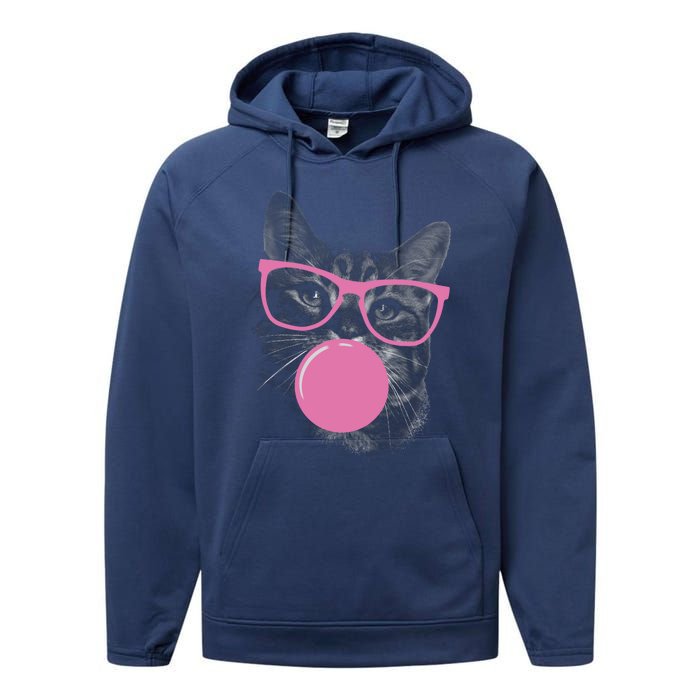 Cat Blowing Bubble Gum Performance Fleece Hoodie