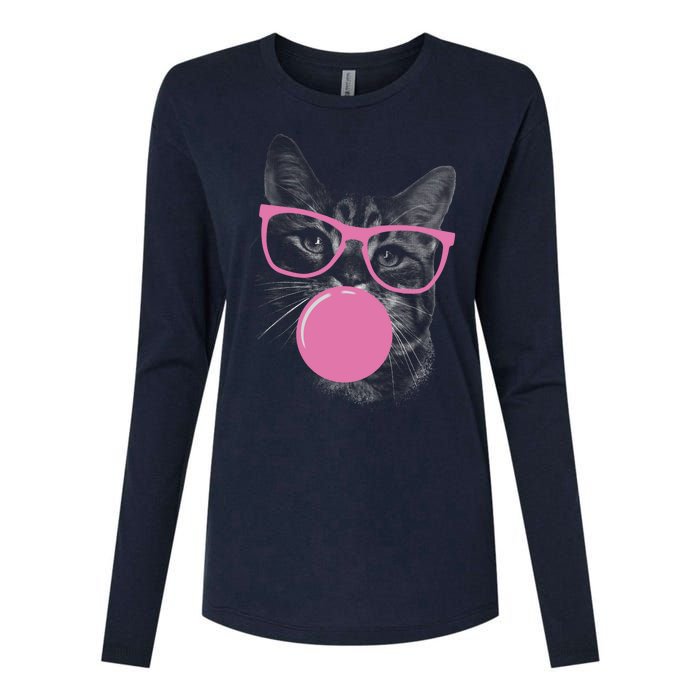 Cat Blowing Bubble Gum Womens Cotton Relaxed Long Sleeve T-Shirt