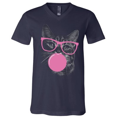 Cat Blowing Bubble Gum V-Neck T-Shirt