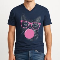 Cat Blowing Bubble Gum V-Neck T-Shirt